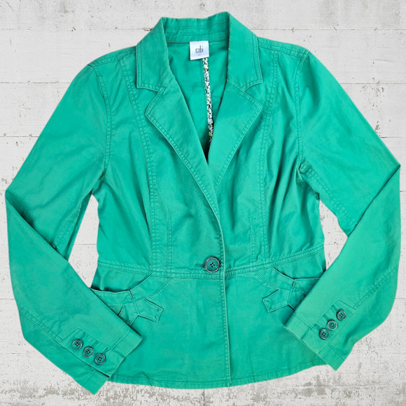 CAbi Verde Green Single Breasted V Neck Twill 5097 Blazer Jacket Size Small - Picture 1 of 8